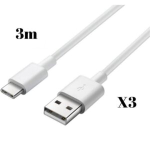 USB-C-kabel för Samsung Galaxy Tab S6 Lite 10.4 - Tab A 8.4 - Tab A7 10.4 - Tab A7 Lite 8.7 - Vit 3 Meter [BUNT 3] Phonillico®