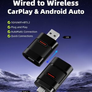 Ny 2025 2-i-1 CarPlay & Android Auto Adapter – Från kabel till trådlös, Dual Port (USB & Type-C), Bluetooth 5.2 + WiFi 5GHz, Stabil anslutning utan fö