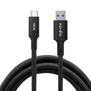 NRDIC 5m USB3.2 Gen1 USB-C till A nylonfltad kabel snabbladdning 3A 5Gbps Power Delivery PD 60W svart
