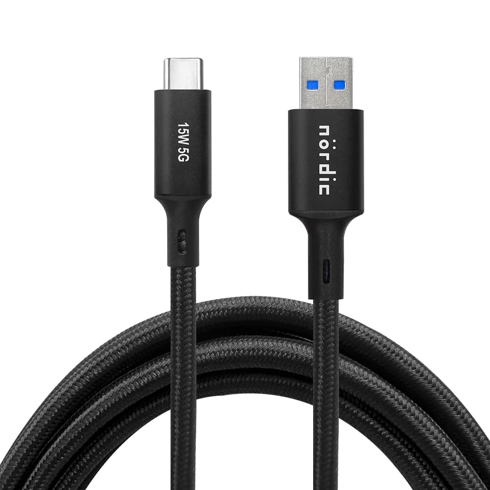 NRDIC 5m USB3.2 Gen1 USB-C till A nylonfltad kabel snabbladdning 3A 5Gbps Power Delivery PD 60W svart