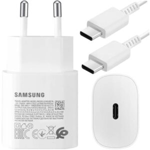 Original Samsung USBC Vggladdare 25W Typ C Kabel 180cm Premium Super Snabb Laddningsset Vit