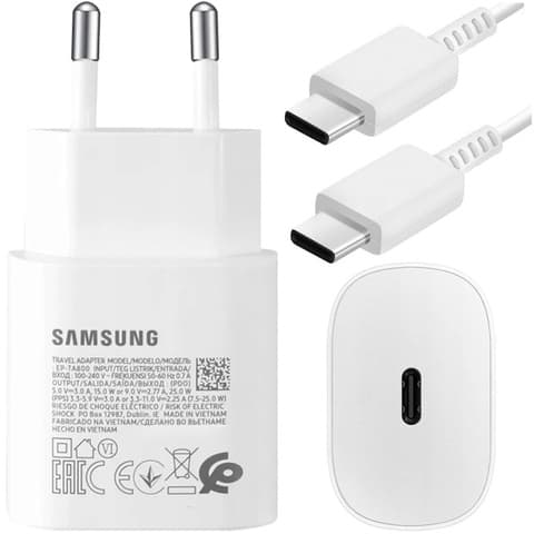 Original Samsung USBC Vggladdare 25W Typ C Kabel 180cm Premium Super Snabb Laddningsset Vit