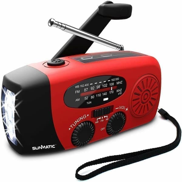 OBOSOE Vevradio med Solceller, LED Ficklampa och 2000mAh Powerbank SOS SUNMATIC - Väderradio för hem- och campingnödsituationer med AM/FM-radio