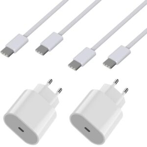 2 Snabbladdare 20W + 2 USB-C Kablar 2m för iPad Air 11" 2024/iPad Air 13" 2024/iPad Pro 11" 2024/iPad Pro 13" 2024