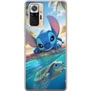 Xiaomi Redmi Note 10 Pro Genomskinligt Skal Stitch med sköldpadda – söt blå alien i tropisk strandmiljö från Disney