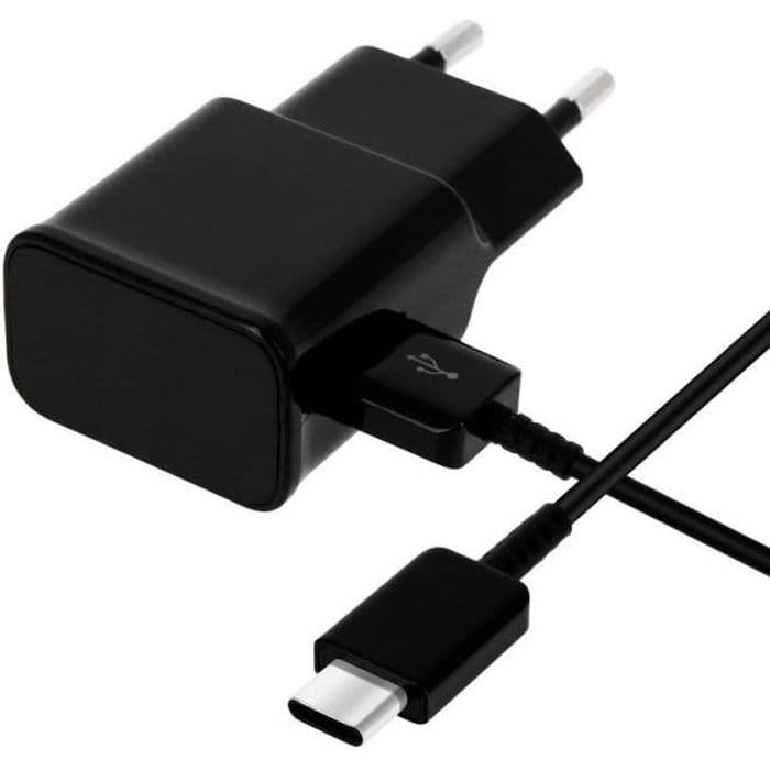 Laddare + USB-C-kabel fr Samsung A20E - A40 - A50 - A70 - A80 - Typ USB-C-kabel 1 Meter Vggladdare Svart Phonillico
