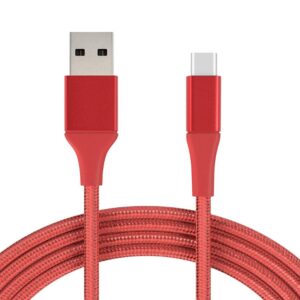 1M Kabel USB-C Laddare Nylon Quick Charge Rd