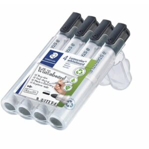 Whiteboardpenna STAEDTLER Lumocolor® 351, svart, rund, 2 mm - förpackning med 4 st.