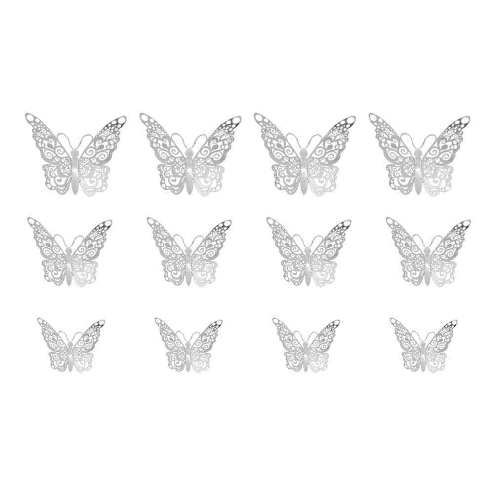 12-pack Fjärilar 3D Väggdekal Väggdekor Väggdekoration Silver