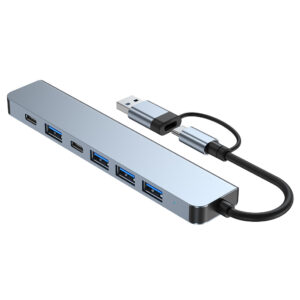 2-i-1 USB-C / USB-hub 7 portar USB3.0 för Windows MacOS Grey