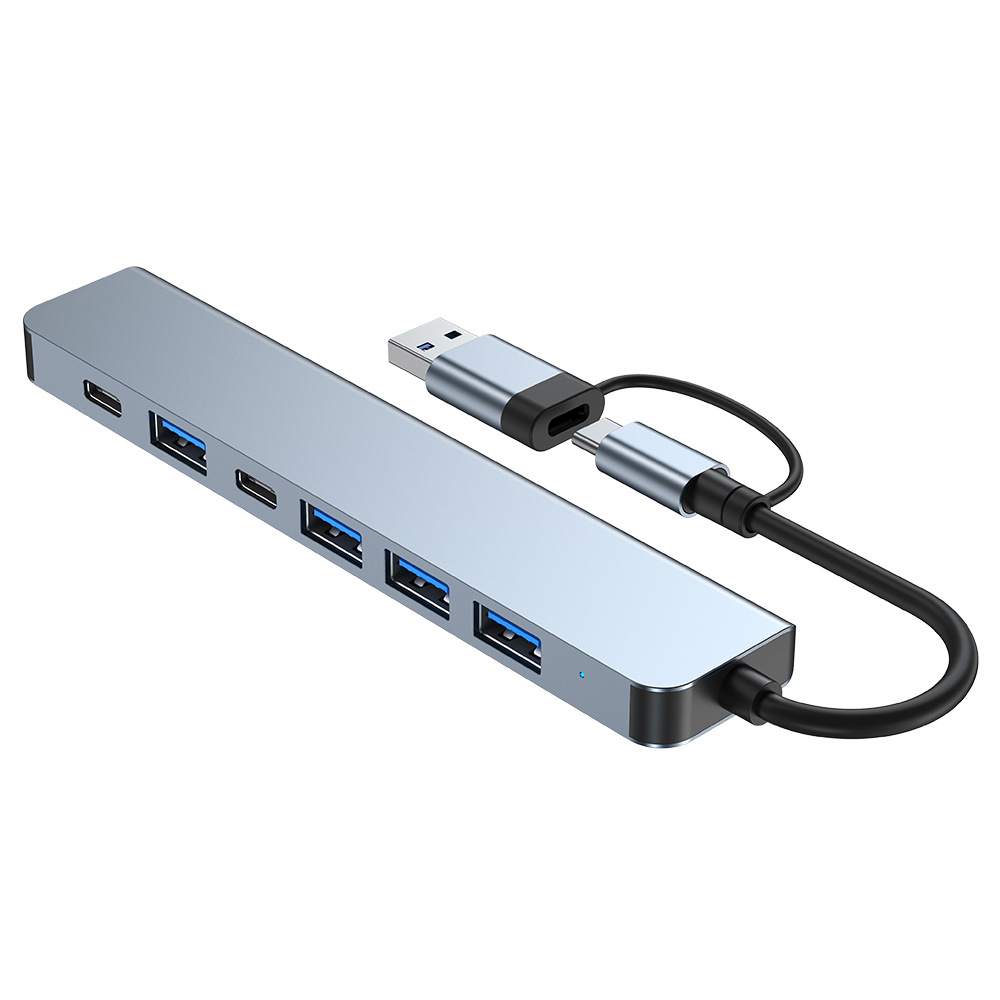 2-i-1 USB-C / USB-hub 7 portar USB3.0 för Windows MacOS Grey
