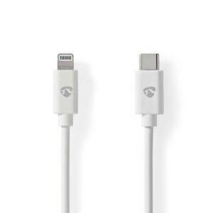 Lightning Kabel | USB 2.0 | Apple Lightning, 8-stifts | USB-C Hane | 480 Mbps | Nickelplaterad | 2.00 m | Rund | PVC | Vit | Label