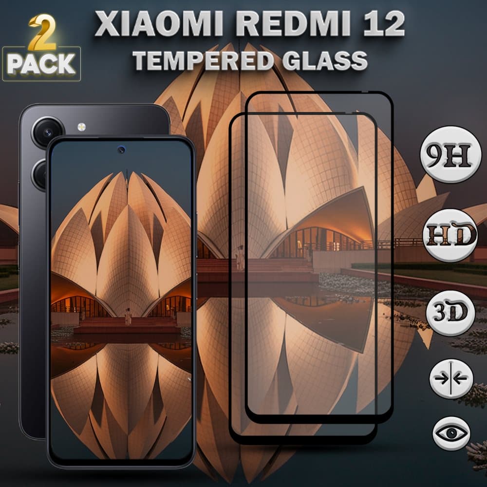 2-Pack XIAOMI REDMI 12 Skrmskydd - Hrdat Glas 9H - Super kvalitet 3D