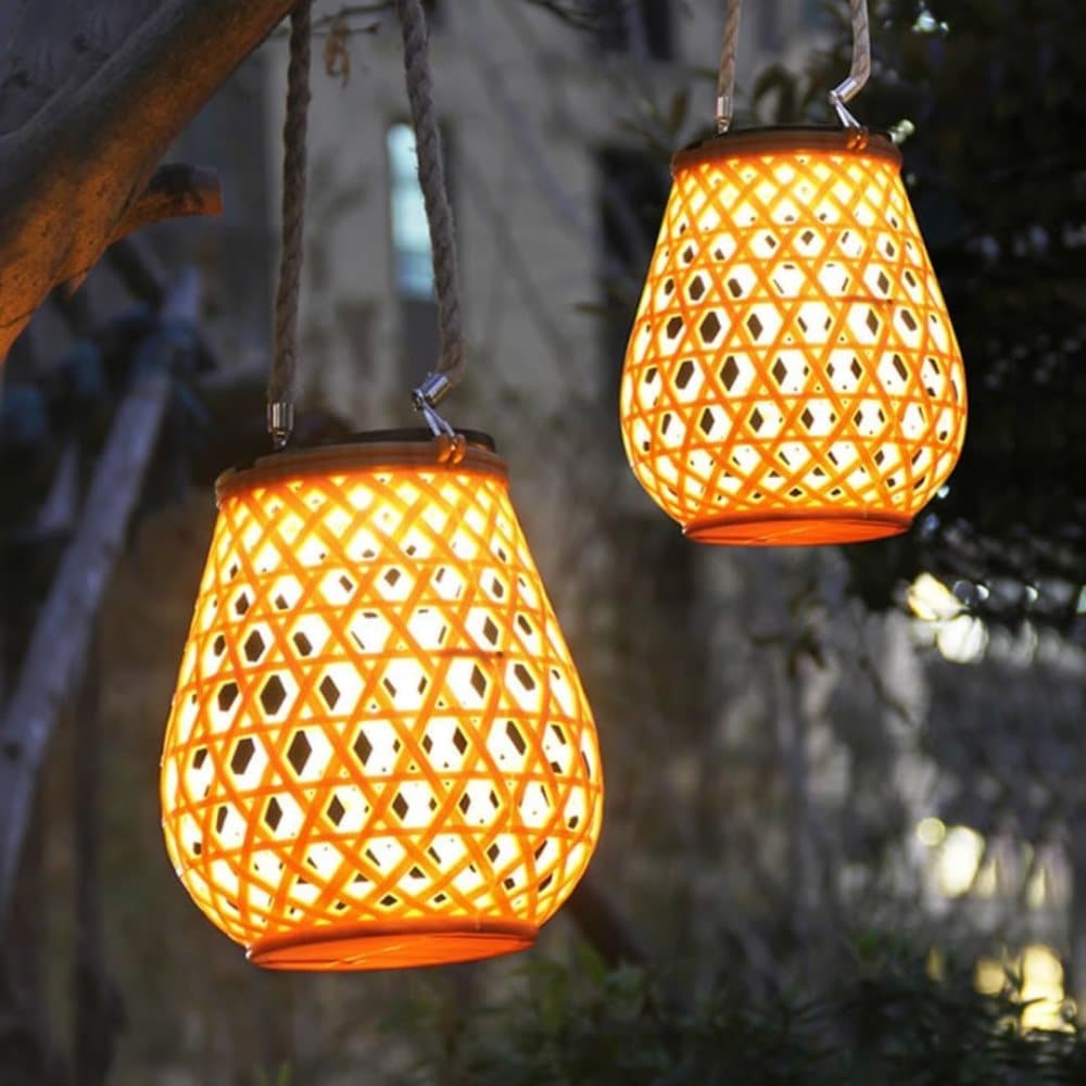 OBOSOE 1/2-pack Solcellslykta Utomhuslykta Bambu Design Trädgårdsbelysning Dekorativ Lampa