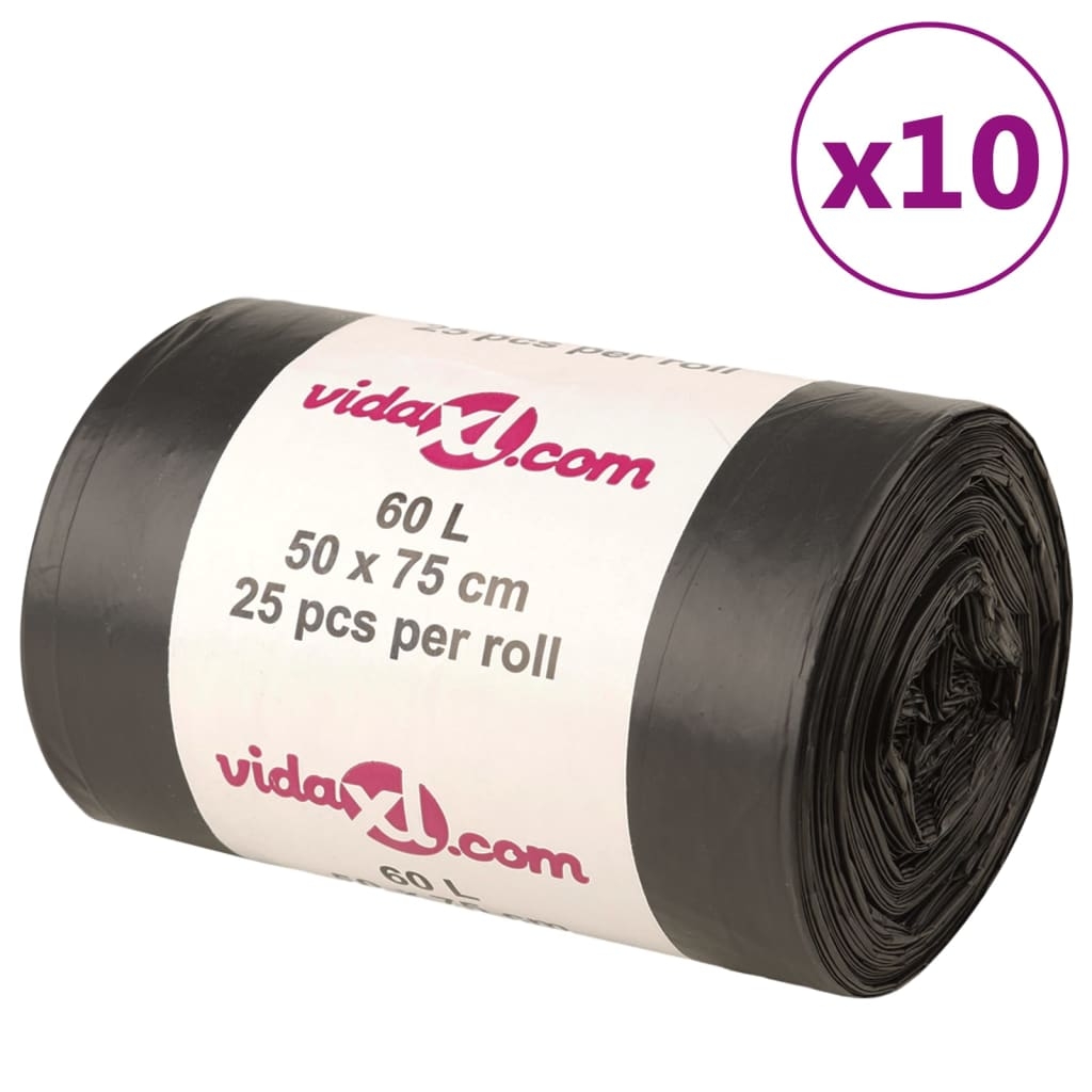 vidaXL Avfallspåsar 250 st svart 60 L