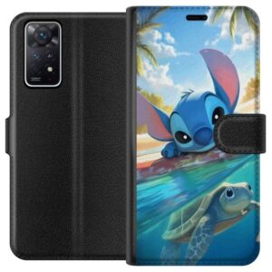 Xiaomi Redmi Note 11 Pro 5G Plånboksfodral Stitch med sköldpadda – söt blå alien i tropisk strandmiljö från Disney