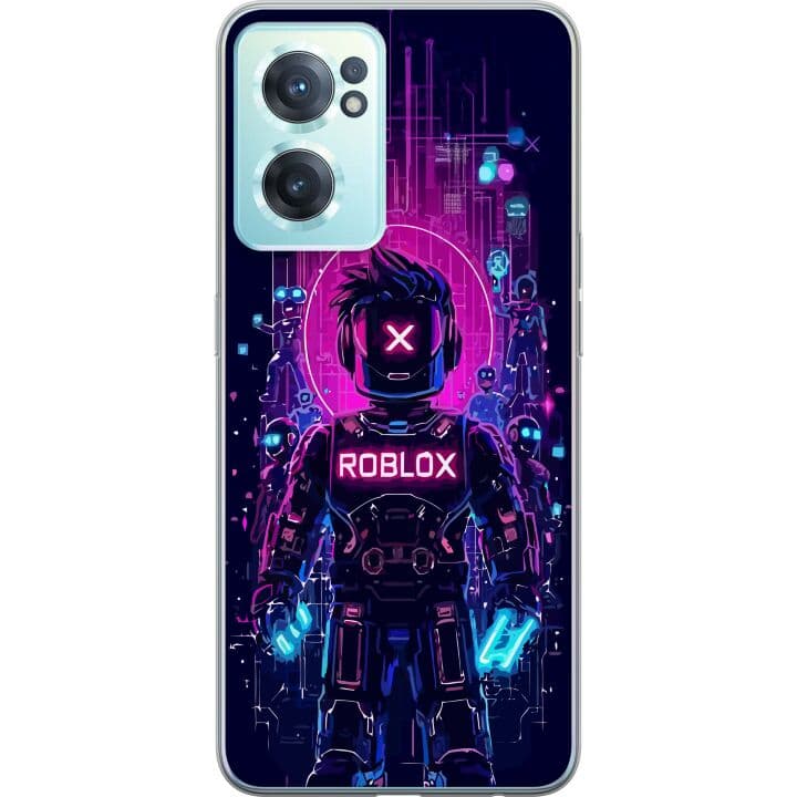 OnePlus Nord CE 2 5G Genomskinligt Skal Kraftfull digital Robloxdesign med lila ljus och futuristisk bakgrund