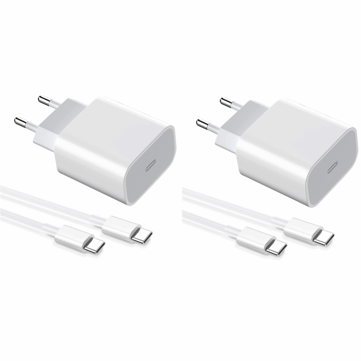 2-pack Laddare för iPhone 15 / 16/ 17 / Android 20W med USB-C till USB-C - Snabbladdare