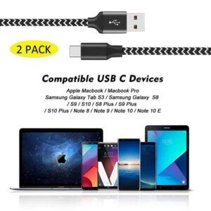 USB Type C-kabel [2-pack 2m/2m] Nylon snabbladdningsladdare för Samsung S9/S9plus/S8/A7 A5 A3 2017, Huawei P30/P20/P20