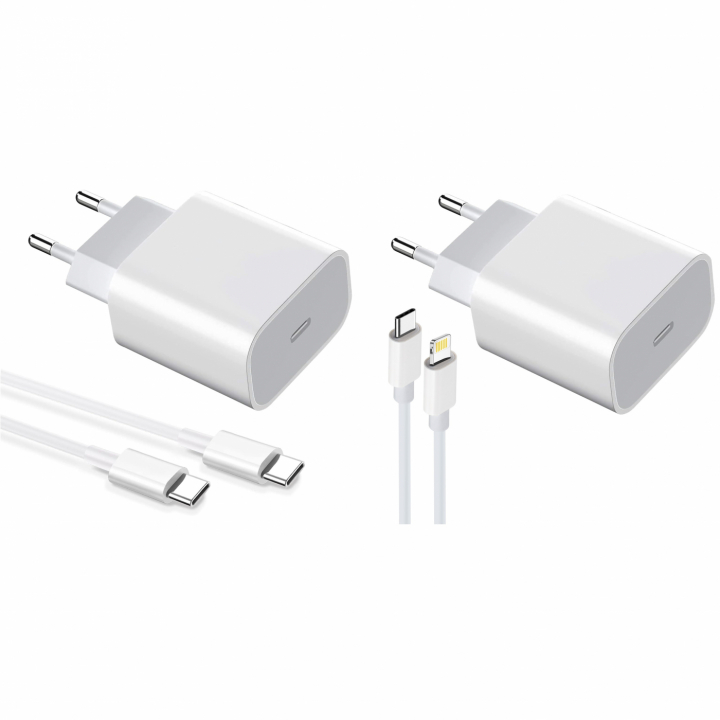 2-pack Laddare fr iPhone / Android 20W med USB-C till Lightning och USB-C - Snabbladdare