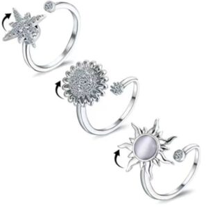 OBOSOE Stressring 3-Pack Justerbar Fidget Ring & ngest Ring i Rostfritt Stl fr Kvinnor