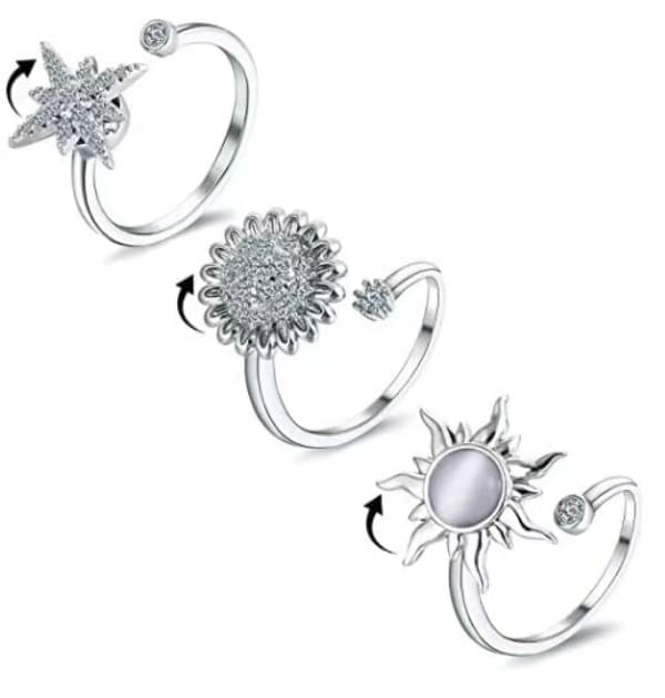 OBOSOE Stressring 3-Pack Justerbar Fidget Ring & ngest Ring i Rostfritt Stl fr Kvinnor