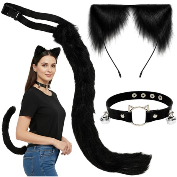Katt/Räv-kostymset – Svart, Svans, Öron, Halsband