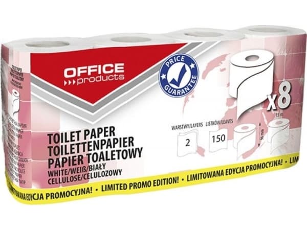 OFFICE PRODUCTS toalettpapper av cellulosa, 2-lagers, 150 ark, 15 m, 8 st, vitt