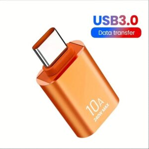 NÖRDIC USB-A 3.1 OTG hona till USB C hane adapter, USB-C adapter till synk och laddning, aluminium orange