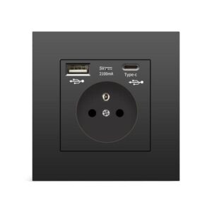 OBOSOE Vägguttag med USB och Type-C – Schuko Eluttag 5V 2.1A, Multiuttag för Mobil, Surfplatta, PC