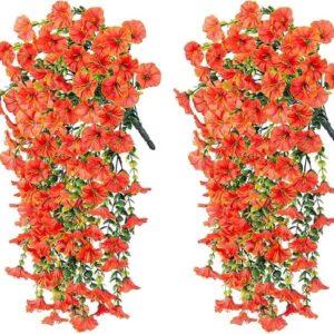OBOSOE 2-Pack UV-beständiga Hängande Konstgjorda Blommor – Morning Glory-vinrankor 75 cm, Naturtrogna För Trädgård & Heminredning