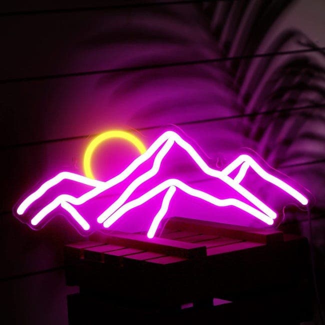 OBOSOE Berg LED Neonskylt Sol Väggdekoration Husrum Café Kontor USB Vägglampa Neonljus