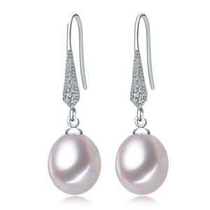 1 par S925 Sterling Silver sötvattenspärlörhängen Silver
