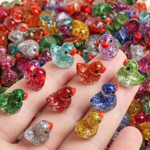 Nyhet 100 st Tiny Ducks Luminous Glitter Set Dekoration Realistisk Form Hållbar Harts Förtjusande ankor för jul födelsedagsfest Barnens dag