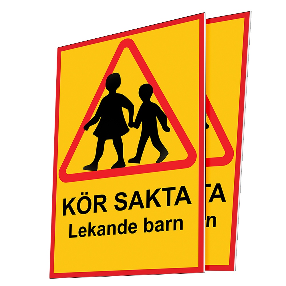 Kör sakta lekande barn - Skylt / Varningsskylt - Trafikskylt