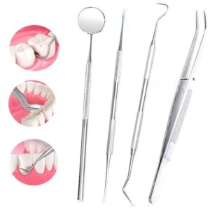 Professionellt Tandhygien Kit 4-delars Rostfritt Stl Verktyg i Silver