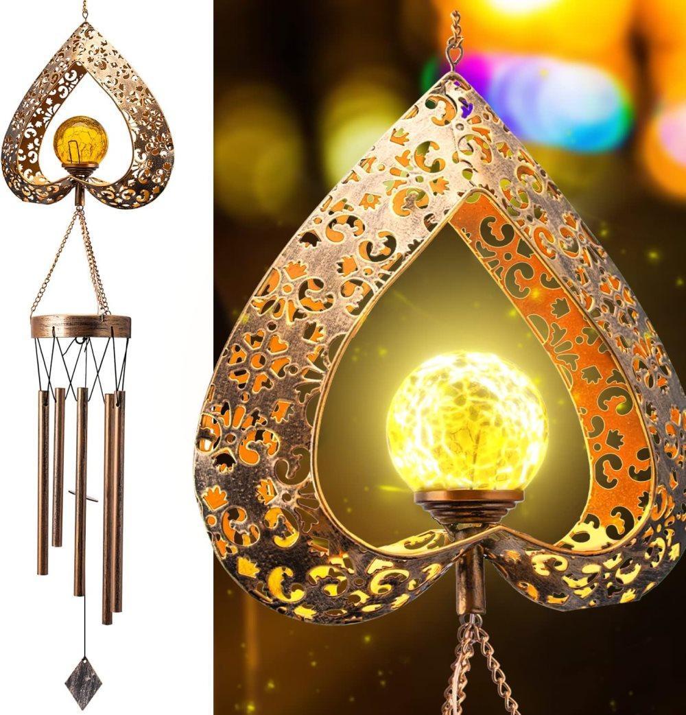 OBOSOE Vindspel Med Solcell LED Sprucken Glasboll, Trdgrdsdekoration Utomhusbelysning, Present Till Mamma Och Kvinnor