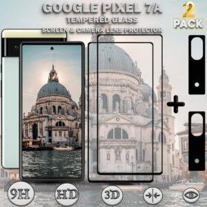 2-Pack GOOGLE PIXEL 7A Skrmskydd & 2-Pack linsskydd - Hrdat Glas 9H - Super kvalitet 3D