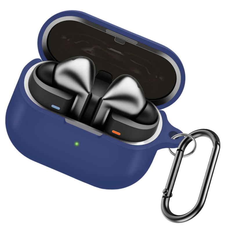 Skyddande silikonfodral fr Samsung Galaxy Buds3/Buds3 Pro med karbinhake DarkBlue