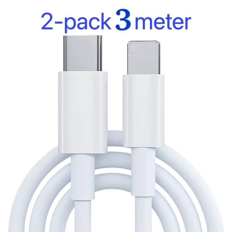 2-Pack Laddare fr iPhone - USB-C - Kabel / Sladd - 20W - 3m - Snabbladdare Vit