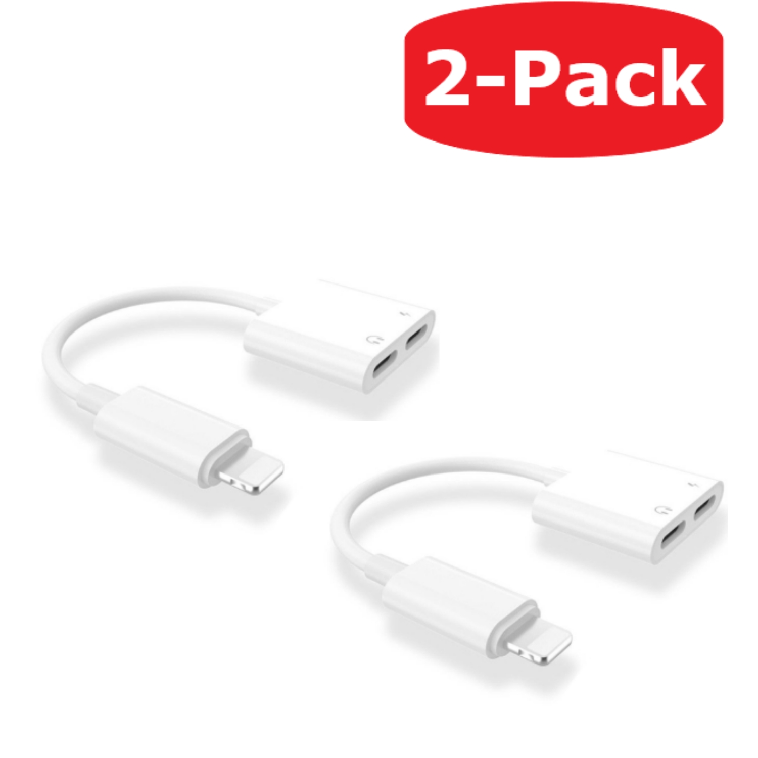 2-Pack Lightning Splitter till iPhone 2-in-1 Kabel Adapter Vit
