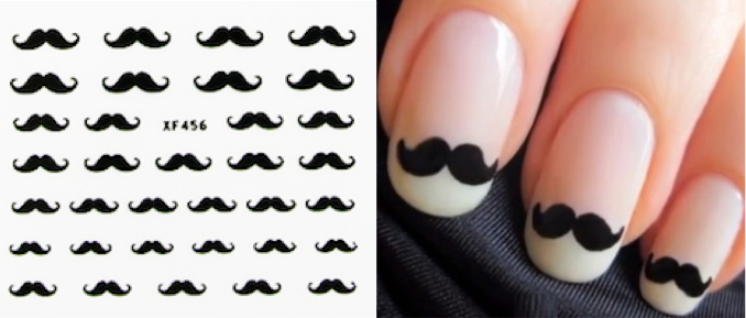 1 st ark mustasch självhäftande nageldekorationer