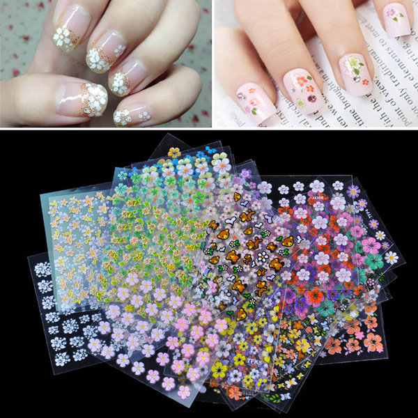 10st ark Blommor självhäftande nageldekorationer
