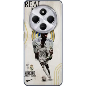 Xiaomi Redmi 14C Genomskinligt Skal Real Madrid Vinícius Júnior med anfallare i nummer 7 tröja klubbmärke vit matchdräkt energisk pose och kraftfull