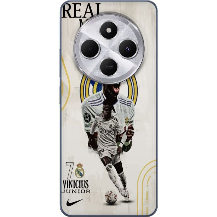 Xiaomi Redmi 14C Genomskinligt Skal Real Madrid Vinícius Júnior med anfallare i nummer 7 tröja klubbmärke vit matchdräkt energisk pose och kraftfull