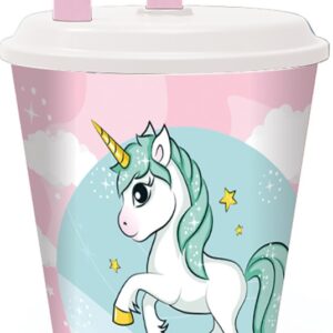 Unicorn Mug med sugrör, plast 430 ml