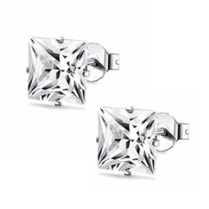 2-pack Fyrkantig Kristall Piercing Örhänge Silver 6mm