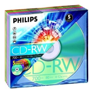 Philips - 5 x CD-RW - 700 MB (80min) 4x - 12x - tunt CD-fodral