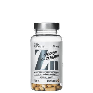 Zink 25 mg + C-vitamin & Nyponpulver 100 tabletter