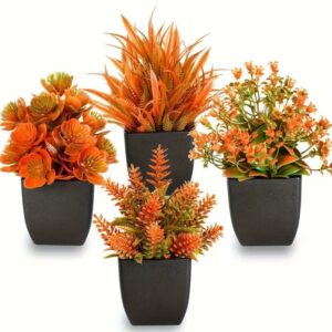 OBOSOE 4 st konstgjorda höstväxter – Färgglada potted plants för kontor, vardagsrum, matbord och badrum